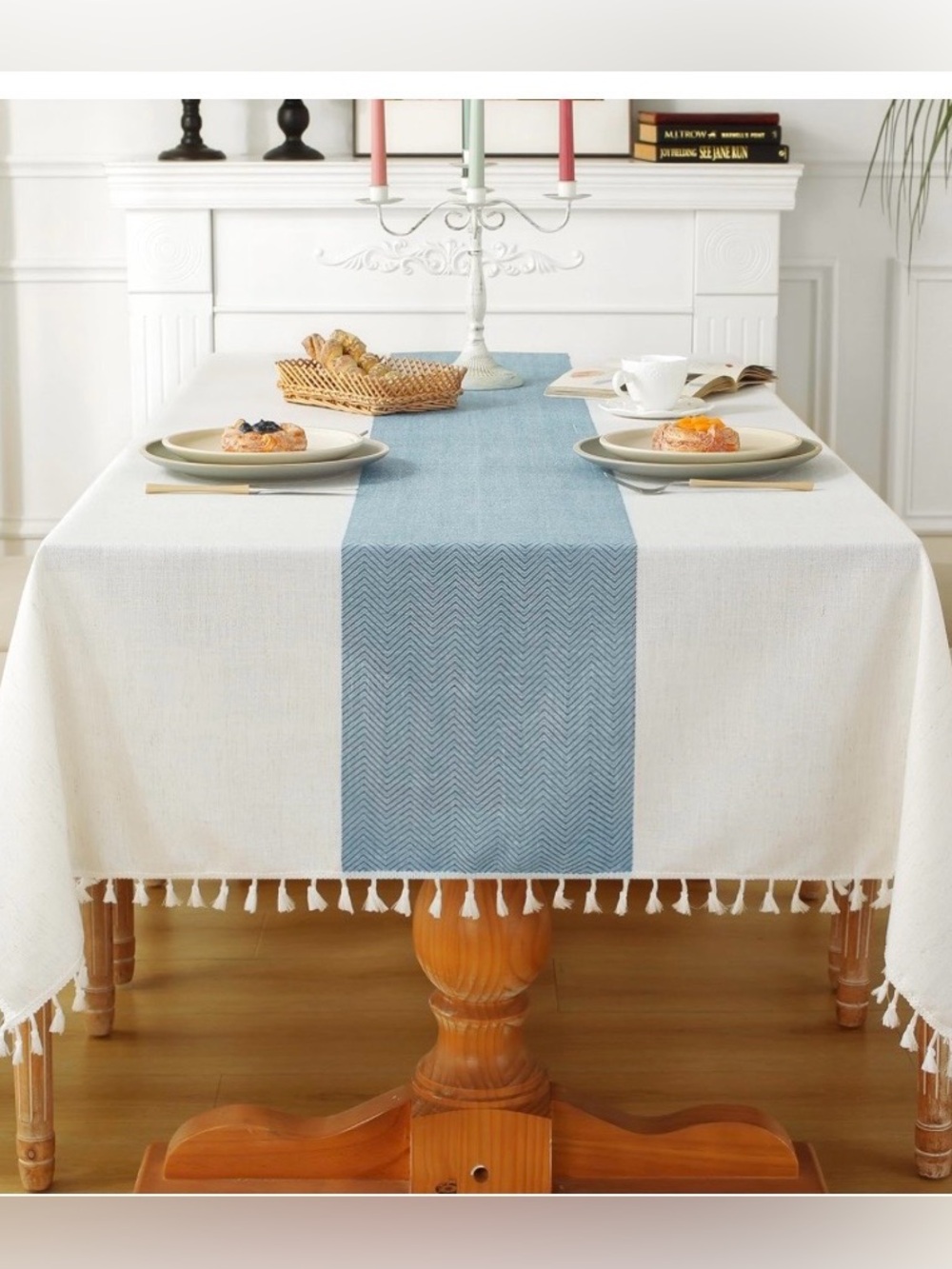 Rustic Cotton Linen Waterproof Tablecloth Tassel Trim Rectangular 55x70”